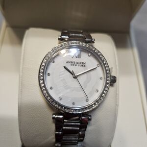 Anne Klein Silver Watch with Crystal Accents